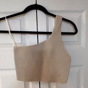 Babaton (ARITZIA Brand) One Shoulder Crop Top - Beige, Size: Medium